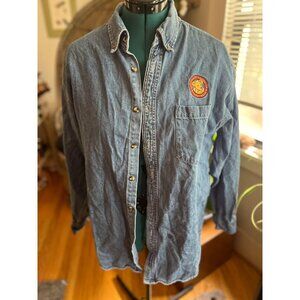 VTG 90s Denim "The Great American Teddy Bear" Embroidered Button-Down Collared L